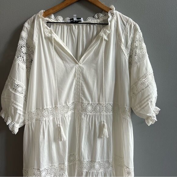 En Saison Women's Tiered Lace Detail Midi Dress White Size Medium 100% Cotton - Picture 6 of 14